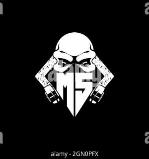 MS Monogram ESport Gaming with Skull Mask Shape Style Vector Stock Vector