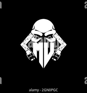 MU Monogram ESport Gaming with Skull Mask Shape Style Vector Stock Vector