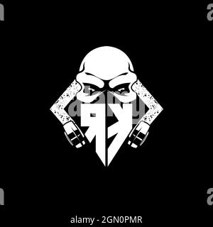 RK Monogram ESport Gaming with Skull Mask Shape Style Vector Stock Vector