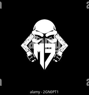 MF Monogram ESport Gaming with Skull Mask Shape Style Vector Stock Vector