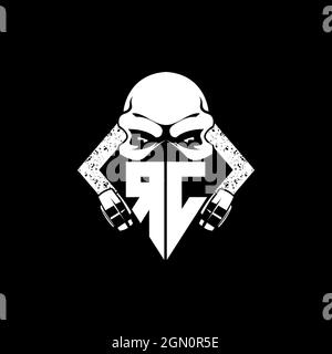 RC Monogram ESport Gaming with Skull Mask Shape Style Vector Stock Vector