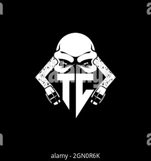 TC Monogram ESport Gaming with Skull Mask Shape Style Vector Stock Vector