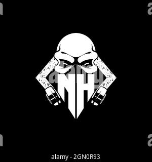NH Monogram ESport Gaming with Skull Mask Shape Style Vector Stock Vector