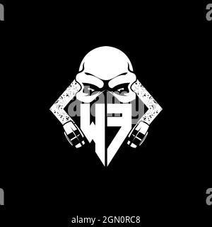 WF Monogram ESport Gaming with Skull Mask Shape Style Vector Stock Vector