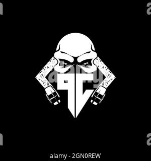 PC Monogram ESport Gaming with Skull Mask Shape Style Vector Stock Vector