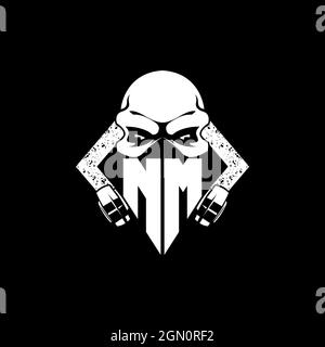NM Monogram ESport Gaming with Skull Mask Shape Style Vector Stock Vector