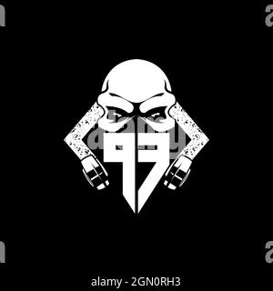 PF Monogram ESport Gaming with Skull Mask Shape Style Vector Stock Vector