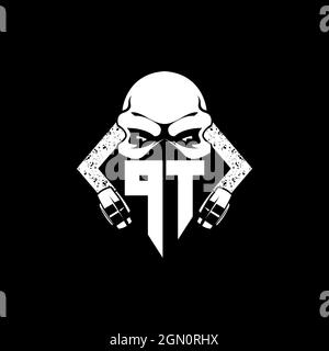PT Monogram ESport Gaming with Skull Mask Shape Style Vector Stock Vector