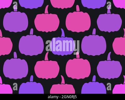 Seamless pattern with violet and pink pumpkins. Autumn season background for wrapping paper, banners and advertising materials. Halloween and Thanksgi Stock Vector