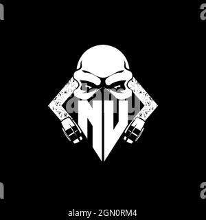 NU Monogram ESport Gaming with Skull Mask Shape Style Vector Stock Vector