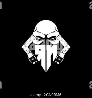 RN Monogram ESport Gaming with Skull Mask Shape Style Vector Stock Vector
