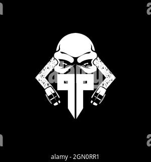 PP Monogram ESport Gaming with Skull Mask Shape Style Vector Stock Vector