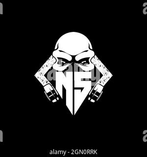 NS Monogram ESport Gaming with Skull Mask Shape Style Vector Stock Vector