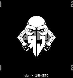 RJ Monogram ESport Gaming with Skull Mask Shape Style Vector Stock Vector
