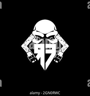 RF Monogram ESport Gaming with Skull Mask Shape Style Vector Stock Vector