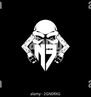NF Monogram ESport Gaming with Skull Mask Shape Style Vector Stock Vector