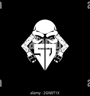SG Monogram ESport Gaming with Skull Mask Shape Style Vector Stock Vector