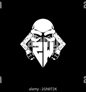 ZW Monogram ESport Gaming with Skull Mask Shape Style Vector Stock Vector
