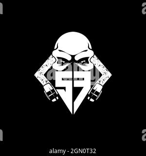 SF Monogram ESport Gaming with Skull Mask Shape Style Vector Stock Vector