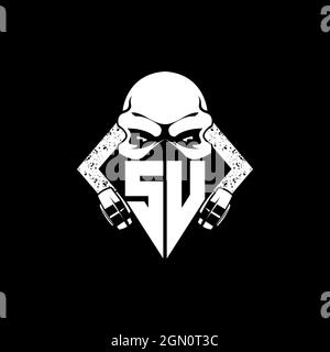 SU Monogram ESport Gaming with Skull Mask Shape Style Vector Stock Vector