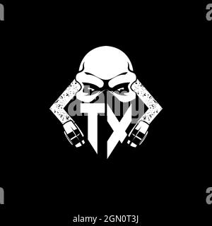 TX Monogram ESport Gaming with Skull Mask Shape Style Vector Stock Vector