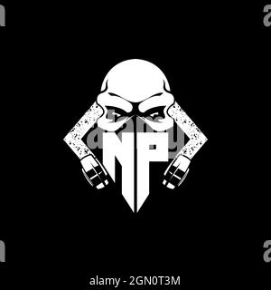 NP Monogram ESport Gaming with Skull Mask Shape Style Vector Stock Vector