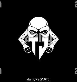 TJ Monogram ESport Gaming with Skull Mask Shape Style Vector Stock Vector
