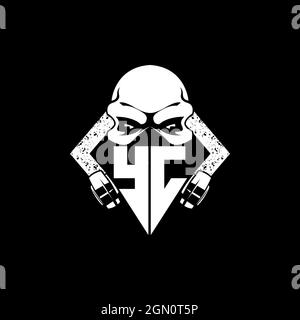 YC Monogram ESport Gaming with Skull Mask Shape Style Vector Stock Vector