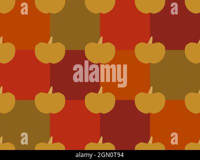 Pumpkins seamless pattern. Gold pumpkins on a background of multi-colored squares. Background for wrapping paper, banners, posters and advertising mat Stock Vector