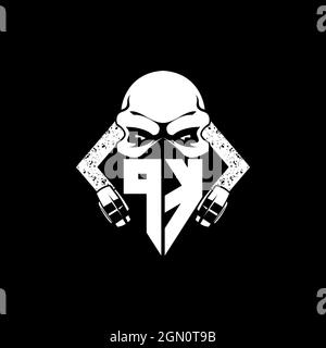 PK Monogram ESport Gaming with Skull Mask Shape Style Vector Stock Vector