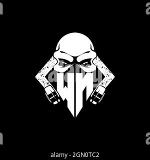 WN Monogram ESport Gaming with Skull Mask Shape Style Vector Stock Vector