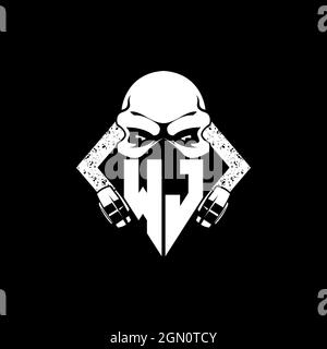 WJ Monogram ESport Gaming with Skull Mask Shape Style Vector Stock Vector