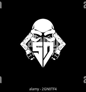 SD Monogram ESport Gaming with Skull Mask Shape Style Vector Stock Vector
