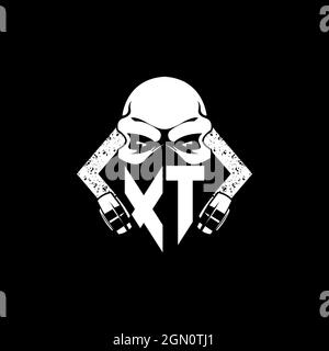XT Monogram ESport Gaming with Skull Mask Shape Style Vector Stock Vector