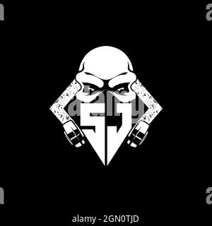 SJ Monogram ESport Gaming with Skull Mask Shape Style Vector Stock Vector