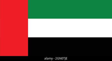 National flag of United Arab Emirates original size and colors vector illustration, used Pan-Arab colors and designed Abdullah Mohammed Al Maainah Stock Vector