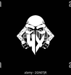 WX Monogram ESport Gaming with Skull Mask Shape Style Vector Stock Vector