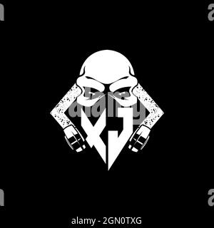 XJ Monogram ESport Gaming with Skull Mask Shape Style Vector Stock Vector
