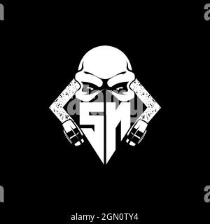 SN Monogram ESport Gaming with Skull Mask Shape Style Vector Stock Vector