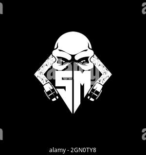SM Monogram ESport Gaming with Skull Mask Shape Style Vector Stock Vector