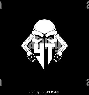 YT Monogram ESport Gaming with Skull Mask Shape Style Vector Stock Vector