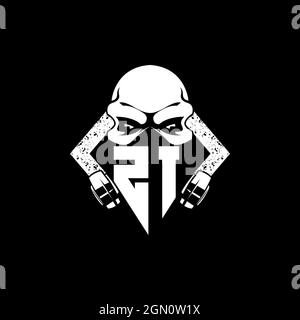 ZI Monogram ESport Gaming with Skull Mask Shape Style Vector Stock Vector