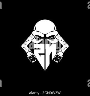 ZN Monogram ESport Gaming with Skull Mask Shape Style Vector Stock Vector