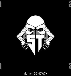 ST Monogram ESport Gaming with Skull Mask Shape Style Vector Stock Vector