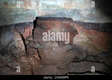 artificial cave under earth journey. wild cave, forgotten passages deep underground Stock Photo