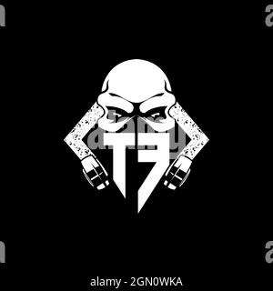 TF Monogram ESport Gaming with Skull Mask Shape Style Vector Stock Vector