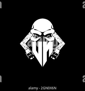 UN Monogram ESport Gaming with Skull Mask Shape Style Vector Stock Vector