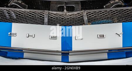 Virginia City, NV - July 31, 2021: Shelby Cobra GT500 Emblem Detail on a 1968 Ford Mustang seen  at a local car show. Stock Photo