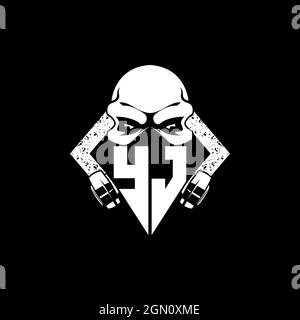 YJ Monogram ESport Gaming with Skull Mask Shape Style Vector Stock Vector