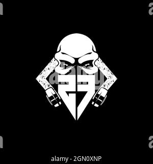 ZF Monogram ESport Gaming with Skull Mask Shape Style Vector Stock Vector